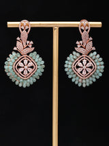 Floral Blue and Purple Cubic Zirconia Brass Statement Earrings