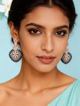 Floral Blue and Purple Cubic Zirconia Brass Statement Earrings