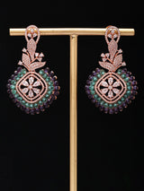 Floral Blue and Purple Cubic Zirconia Brass Statement Earrings