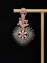 Floral Blue and Purple Cubic Zirconia Brass Statement Earrings