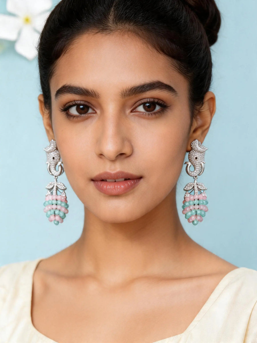 Elephant Motif American Diamond Brass Drop Earrings