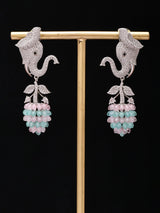 Elephant Motif American Diamond Brass Drop Earrings