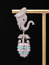 Elephant Motif American Diamond Brass Drop Earrings