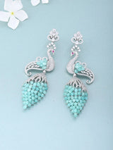 Peacock Motif Cubic Zirconia Studded Brass Earrings