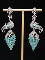 Peacock Motif Cubic Zirconia Studded Brass Earrings