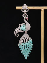 Peacock Motif Cubic Zirconia Studded Brass Earrings