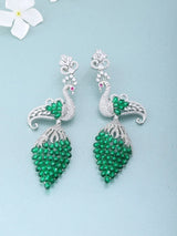 Peacock Motif Cubic Zirconia Studded Brass Earrings