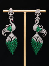 Peacock Motif Cubic Zirconia Studded Brass Earrings