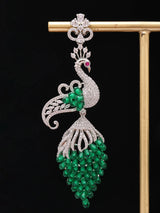 Peacock Motif Cubic Zirconia Studded Brass Earrings