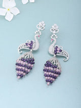 Peacock Motif Cubic Zirconia Studded Brass Earrings