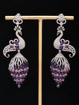 Peacock Motif Cubic Zirconia Studded Brass Earrings