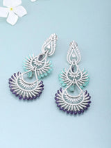 Blue and Pink American Diamond Chandelier Drop Earrings