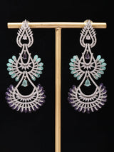 Blue and Pink American Diamond Chandelier Drop Earrings