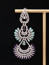 Blue and Pink American Diamond Chandelier Drop Earrings