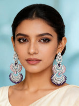 Blue and Pink American Diamond Chandelier Drop Earrings