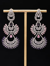 Blue and Pink American Diamond Chandelier Drop Earrings