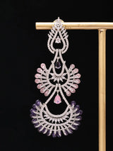 Blue and Pink American Diamond Chandelier Drop Earrings