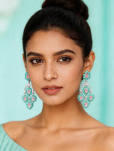 Blue and Pink Floral Cluster American Diamond Drop Earrings