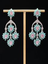 Blue and Pink Floral Cluster American Diamond Drop Earrings