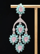Blue and Pink Floral Cluster American Diamond Drop Earrings