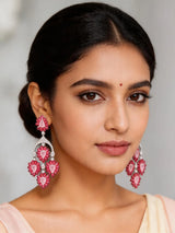 Blue and Pink Floral Cluster American Diamond Drop Earrings
