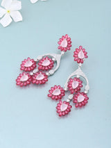 Blue and Pink Floral Cluster American Diamond Drop Earrings