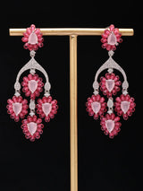 Blue and Pink Floral Cluster American Diamond Drop Earrings