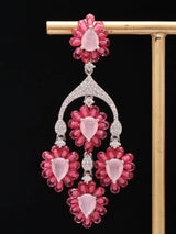 Blue and Pink Floral Cluster American Diamond Drop Earrings
