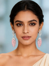 Pink Zircon Ear Cuff Chandelier Earrings with Beaded Tassels