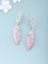 Pink Zircon Ear Cuff Chandelier Earrings with Beaded Tassels