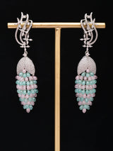 Pink Zircon Ear Cuff Chandelier Earrings with Beaded Tassels