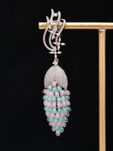 Pink Zircon Ear Cuff Chandelier Earrings with Beaded Tassels