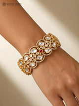 Polki Studded Openable Brass Bangle in Golden Rose Gold