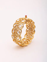 Polki Studded Openable Brass Bangle in Golden Rose Gold