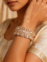 Polki Studded Openable Brass Bangle in Golden Rose Gold