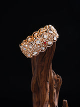 Polki Studded Openable Brass Bangle in Golden Rose Gold