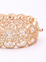 Polki Studded Openable Brass Bangle in Golden Rose Gold