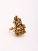 Seated Goddess Lakshmi Temple Sterling Silver Adjustable Ring