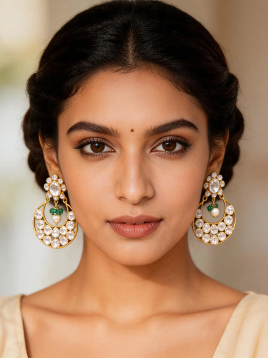 Moissanite Sterling Silver Chandbali Earrings