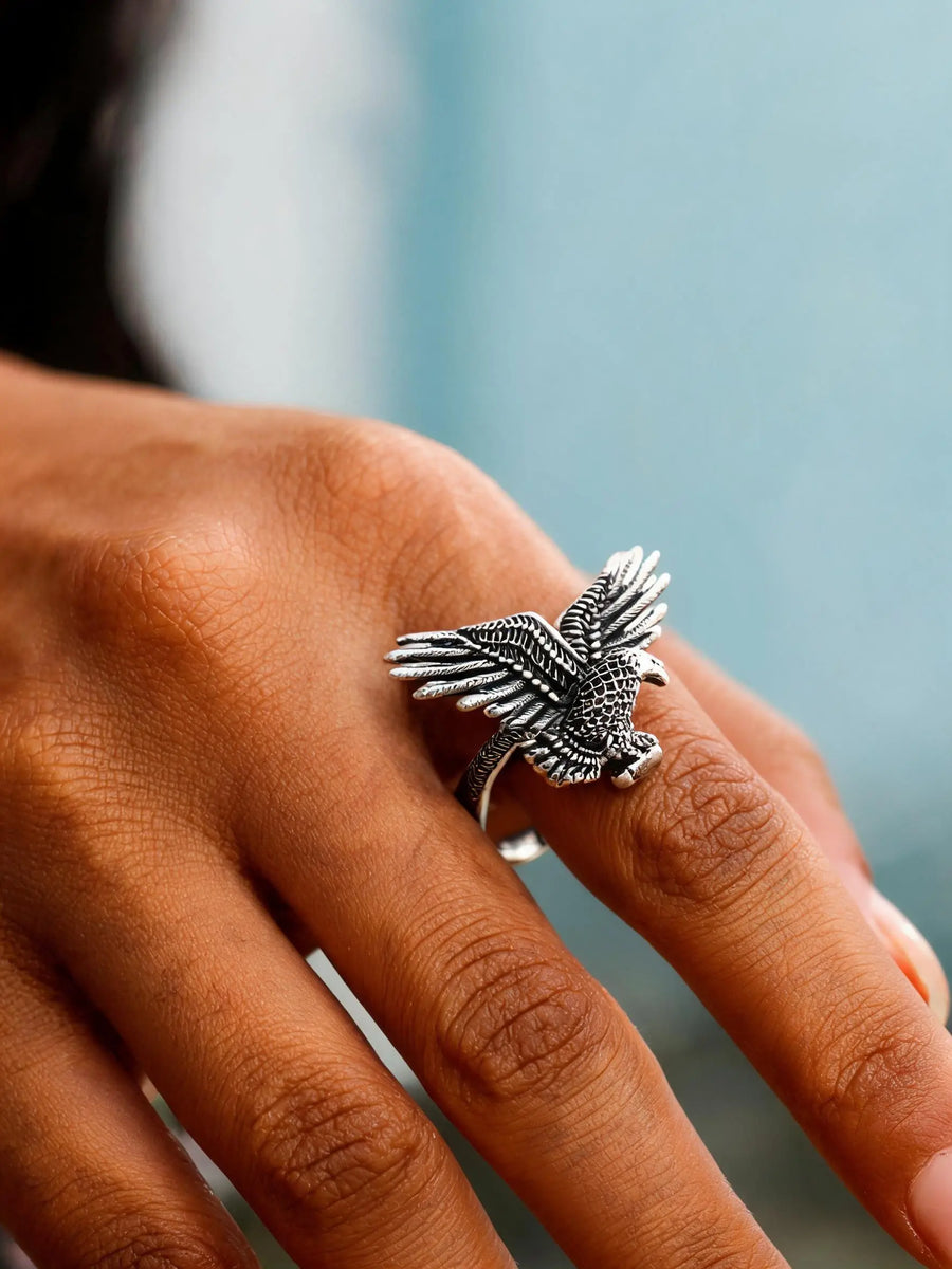 Superfine Eagle Motif Sterling Silver Adjustable Ring
