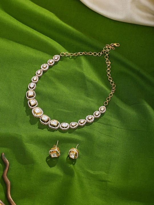 Stone Studded Gold Tone Sterling Silver Tennis Necklace Set