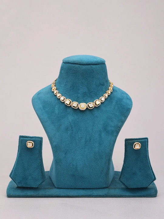 Stone Studded Gold Tone Sterling Silver Tennis Necklace Set