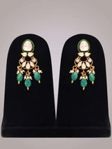 Kundan Sterling Silver Necklace Set with Green Beads and Pearl Drop