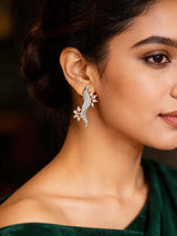 Vine Motif American Diamond Brass Ear Cuff Earrings