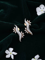 Vine Motif American Diamond Brass Ear Cuff Earrings