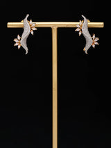 Vine Motif American Diamond Brass Ear Cuff Earrings