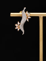 Vine Motif American Diamond Brass Ear Cuff Earrings
