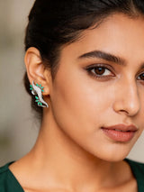 Vine Motif American Diamond Brass Ear Cuff Earrings