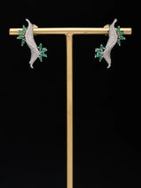 Vine Motif American Diamond Brass Ear Cuff Earrings