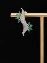 Vine Motif American Diamond Brass Ear Cuff Earrings